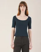 1/4 Sleeve Bardot Tee in Deep Teal