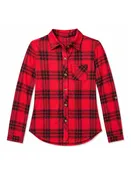 Girls Red Plaid Button-Up Shirt