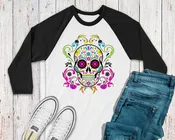 Sugar Skull Plus Size Raglan  Trendy Ladies Halloween Top  Plus Size Clothes