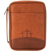 Bible Cover-3 Cross-Vinyl-LG-Brwn