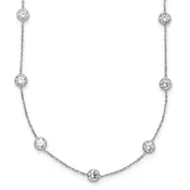 10K White Gold Polished Bezel-set Round CZ 9-Station 18 inch Necklace