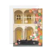 Birthday Card - Black Car and Balloons - Janet Hill