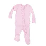 Angel Dear Baby Girls Ribbed Ruffle Zipper Footie - Rose