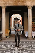 BLUE-GREEN HOUNDSTOOTH JACKET — Manolo Costa