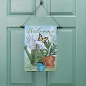 Cottage Garden Watering Can & Plants Suede Garden Flag
