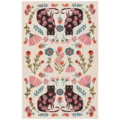 4 Black Cats in Flower Garden - Tea towel
