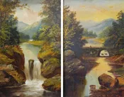 Unusual Pair Antique English Sunset Sunrise Oil Paintings on Iron Panels - Circa 1883 — Sir Richards Antiques & Fine Art Center ~ Est. 1971