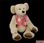 Baby Bear Tracks Hand Made Beige Teddy Bear by Elaine Jacobs Pink Vest 20" Tall
