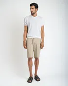 Beige Cotton Stretch Drawstring short