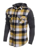 CAV-Flannel Button Front Detachable Hoodie