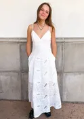Embroidered Tie Back Maxi Dress-White