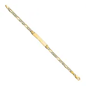 14K Yellow Gold Solid Pave Figaro Link Chain Bracelet with Rhodium-Plating