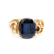 13K Gold Deep Blue Color Zoned Topaz Ring - Size 7