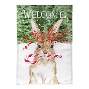 Candy Cane Rabbit Burlap House Flag