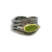 Gold, Silver, Peridot & Diamond Ring