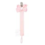 Beyond Creations Crochet Edge Paci Clip Pink with White Bow