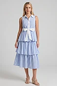 James Striped Tiered Midi Dress