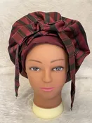 Burgundy & Black Stripe Satin Tie Bonnet