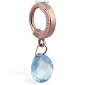 14K Rose Gold Belly Ring with Genuine Blue Topaz Charm