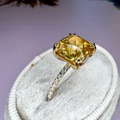 Amalia 4.61ct Natural Cushion-Cut Yellow Sapphire Engagement Ring with Thin Diamond Band