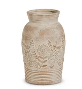 12" Whitewash Floral Embossed Vase