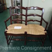 Carved Mahogany Ladder Back Rush Seat Bench