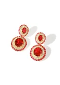 14K Gold Plated 925 Sterling Silver Royal Radiance Ruby & White Topaz Double Halo Drop Earrings
