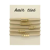 Beige Hair Ties With Gold Beaded Detail