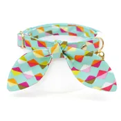 Cat Collar & Bunny Ear Bow Set - "Kite Dreams" - Fun Arty Mint Kite Cat Collar w/ Matching Bunny Bow Tie / Tie-On Scarf / Cat, Kitten + Small Dog Sizes