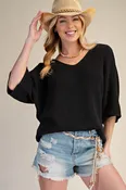 3/4 Sleeve Knitted Sweater - Black PREORDER