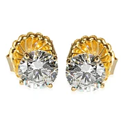 18K Yellow Gold 4 Prong Diamond Stud Earrings  3.05 CTW G/SI1