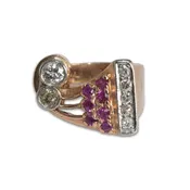 14K Rose Gold Retro Ruby & Diamond Ring 7.4g