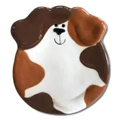 3" White, Tan & Dark Brown Spotted Dog Dish - Hand Painted Ceramic Spoon Rest