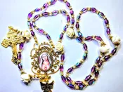 Victorian Style Amethyst Purple Crystal Cream Rose Mary Cameo Rosary Swarovski