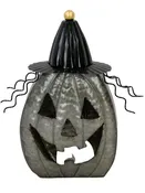 Jack O Lantern with Witch Hat and Hair, Raw Metal