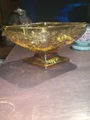 Indiana Glass Amber Carnival Compote Pineapple &amp;amp; Floral Diamond Candy Dish VTG