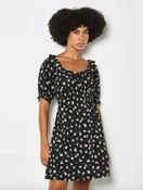 Apricot Floral Ruffle Milkmaid Mini Dress