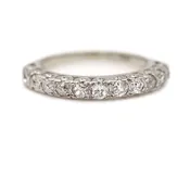 11 Stone Mid-Century Old Mine Cut 14 Kt White Gold Diamond Vintage Wedding Band