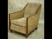 Albert Guenot single Modernist Club Chair (#1672) — Calderwood Gallery is a world class resource for original French Art Deco furniture. Works by Maurice Dufrene, Jacques Adnet, Ruhlmann, Jallot, Follot, Arbus, Leleu, Dominuque, Subes, Sue et Mare. Art Nouveau, decorative arts, iron works.