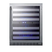 Summit 24 in. Undercounter Wine Cooler with Wire Racks, Dual Temperature Zones & 46 Bottle Capacity - Stainless Steel