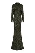 Aberdeen Dress in Deep Olive Silk Wool Fil Coupé