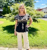 Black Babydoll Top w/ Floral Embroidery Final Sale