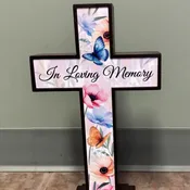 "In Loving Memory" lighted cross