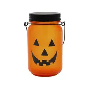 Battery-Operated Flame-Effect Jack O' Lantern Mason Jar