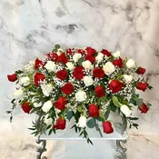Red and white rose casket spray
