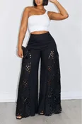 Black Wide-Leg Cutout Statement Pants