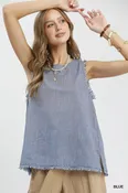 Stripe Fringe Trim Sleeveless Top