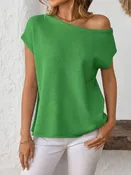 Boat Neck Short Sleeve Knit Top