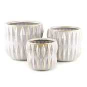 6.25" Top | Ribbed Ceramic Planter: 16-0807W: White / Ceramic / H = 6" | D = 6.75" | T = 6.25"
