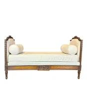 Antique French Louis XVI Carved Walnut Expandable Daybed, Settee and Guest Bed with Neutral Upholstery